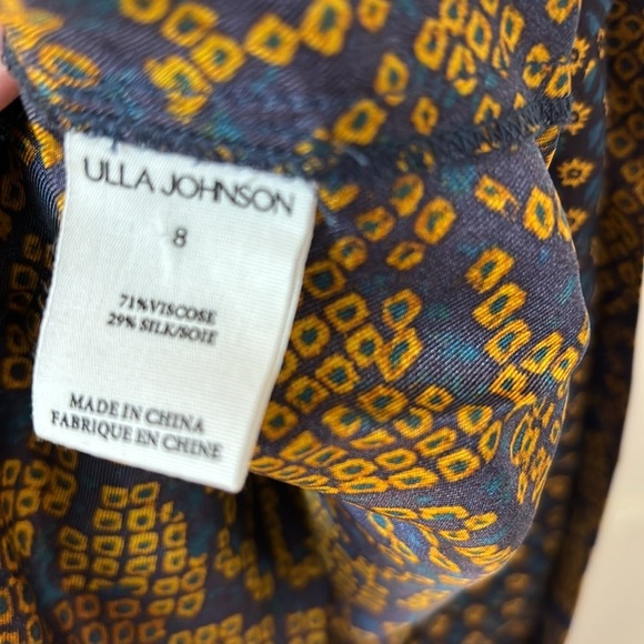 NEW ULLA JOHNSON Mika Dress in Hemlock Midi Size 8 Patterned Shoulder Tie Dress - Picture 9 of 16